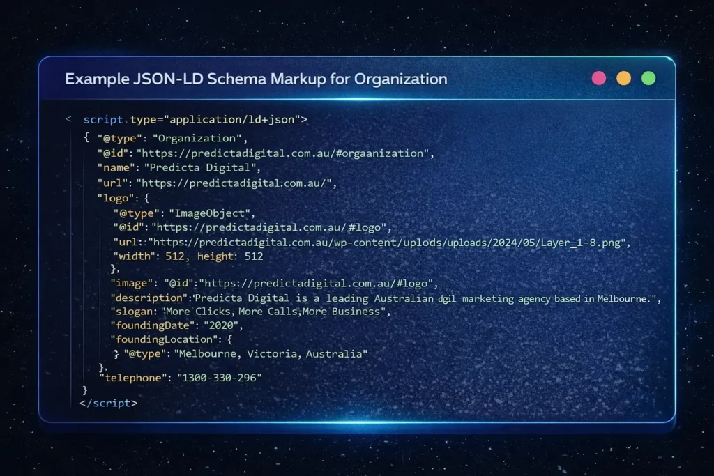 JSON LD Organization Schema Example For Predicta Digital A Melbourne Digital Marketing Agency Providing SEO Services X